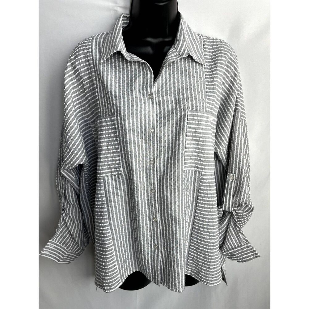 Adyson Parker Striped Rolltab Long Sleeve Shirt Size M Career Office Lagenlook